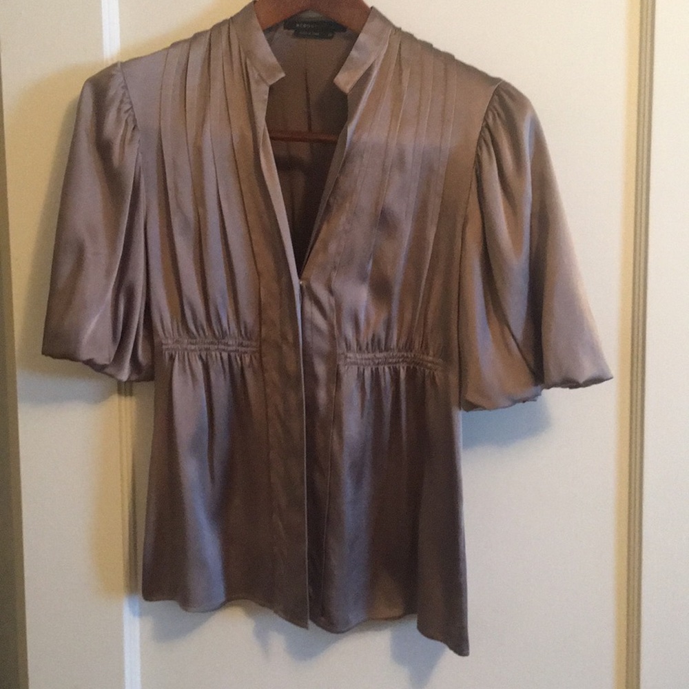 BCBG taupe Silk Blouse